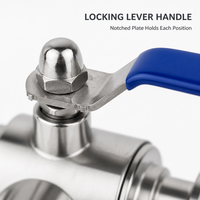 Vanne à boisseau sphérique hygiénique Tri-Clamp 3 voies SS304316L à passage plein, port T/L pour ligne de lait de coco, huile comestible et jus