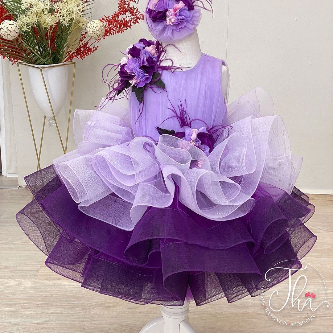Purple Flower Girl Dresses Elegant Knee-Length Ball Gown