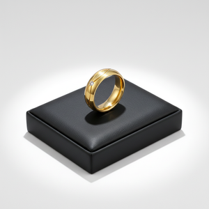 Anello Classico per Coppie con Pietra Naturale e Vetro, Placcato in Oro 18K, Fascia in Acciaio Inossidabile con Design a <span class=keywords><strong>Cuore</strong></span> per Uomo e Donna - Product Image 6