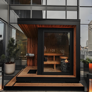 New Fashion Solid Wood Outdoor Sauna Cabin para 2-4 Pessoas Função de vapor seco & 9kw Power com varanda Área de estar - Product Image 3