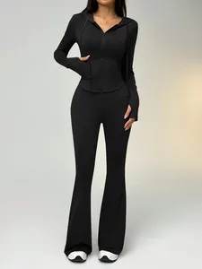 Tuta di moda primavera e autunno <span class=keywords><strong>camicia</strong></span> di Chiffon floreale con collo quadrato corta ombelico alto a vita larga due set - Product Image 4