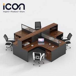 4 Orang Mekanik Modular Cubicles Modern Staf Meja Furnitur Kantor Stasiun Kerja