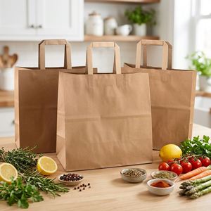 Wholesale Custom Size Flexo Printed Recyclable Kraft <b>Paper</b> Shopping Take Out <b>Bags</b> for Household Products Umbrella & Pillow Use - Product Image 1