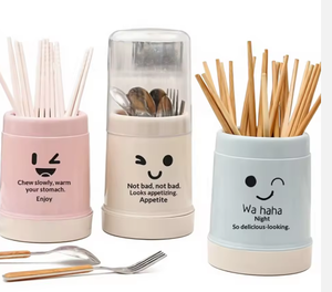 Support à baguettes en plastique avec couvercle, anti-poussière, motif dessin animé mignon, boîte de <span class=keywords><strong>rangement</strong></span> multifonction pour couverts de cuisine avec panier de drainage - Product Image 6
