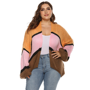 2020 New Mezza <span class=keywords><strong>Cardigan</strong></span> Punto 100% <span class=keywords><strong>Acrilico</strong></span> A Righe di Colore Più Il Formato Delle Donne Maglione <span class=keywords><strong>Cardigan</strong></span> - Product Image 6