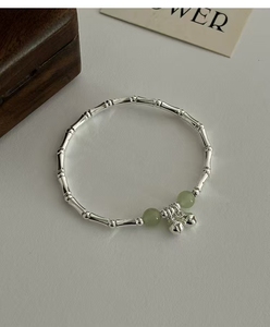 New 2024 New 925 Silver Material Shiny Silver Bamboo Knot Green Round Zircon <strong>Bell</strong> Bracelet - Product Image 4