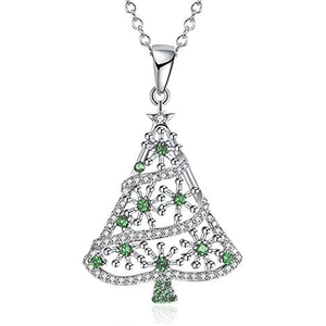 Huitan natale gioielli in argento placcato CZ collane da <span class=keywords><strong>donna</strong></span> delizia <span class=keywords><strong>albero</strong></span> di natale <span class=keywords><strong>disegno</strong></span> cavo bianco/verde zircone collane - Product Image 4