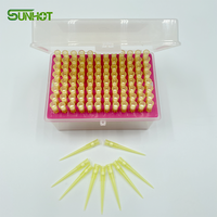 Embouts de pipette en plastique stérile de laboratoire les moins chers, 200 µl, jaunes, avec boîte