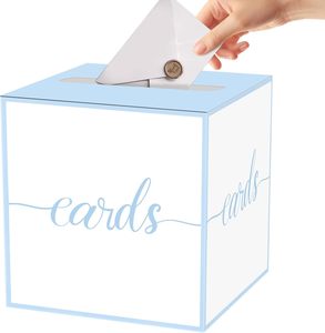 Boîte à cartes pour fête ; Boîte pour cartes bleue ; Urne à cartes pour baby shower, révélation du sexe, mariage, fête prénuptiale, anniversaire - Product Image 1