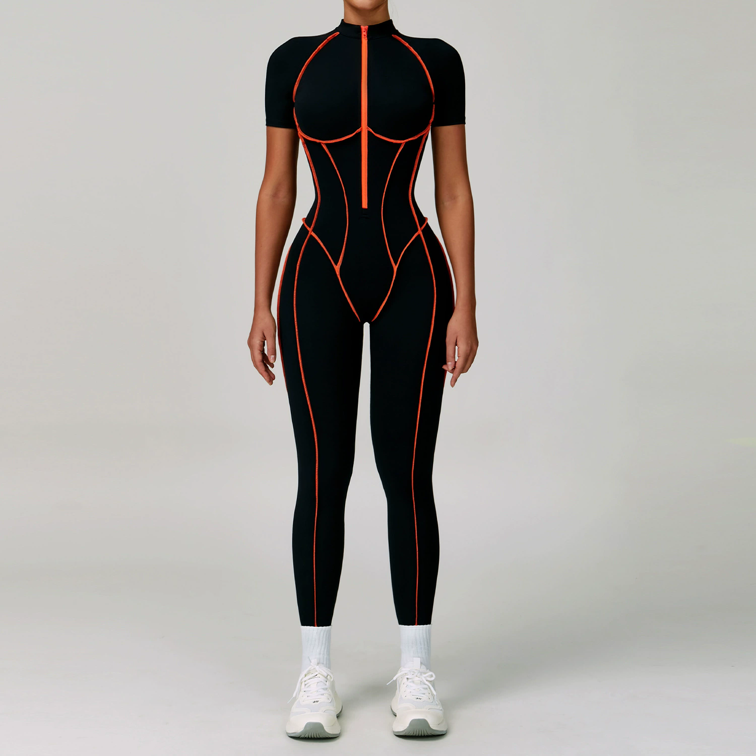 Zip-Up Activewear Jumpsuit (9322): closure, strap or waistband adjustment reference