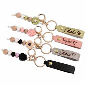Personalized Daisy Keychain, Beaded Flower Keyring for Girls, Leather Tassel Bag Charm, Meaningful <b>Birthday</b> <b>Gift</b> for <b>Best</b> <b>Friend</b> - Product Image 1