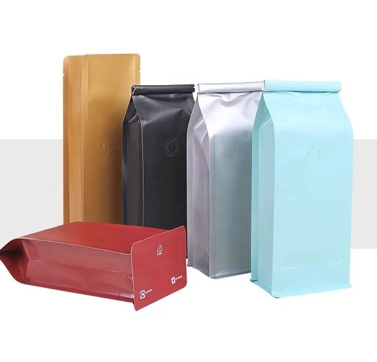 Black/white/blue/brown/red/pink/green/yellow/sliver food package plastic pouch standing up coffee bag with valve