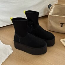 Bottes de neige de haute qualité pour femmes, style rétro, semelle épaisse, hauteur haute, fourrure de mouton véritable, bottes de neige épaisses et chaudes, rehaussantes. - Product Image 2