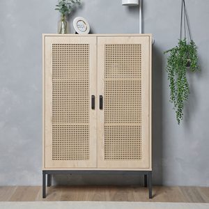 Combohome Rattan <strong>Sideboard</strong> - Tall Storage Cabinet for Living Room &amp; Hallway - <strong>Wicker</strong> 2 Door Cupboard - Product Image 4