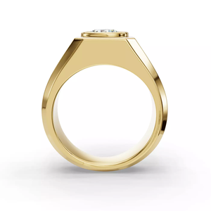 Anillo de Sello para Hombre SGARIT de Oro Amarillo Sólido de 14K con Diamante Cultivado en Laboratorio de Corte Redondo de 1CT, Banda con Engaste de Bisel para Uso Diario - Product Image 3