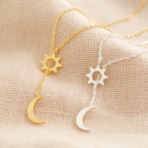 Fashion Custom Dainty Y Shape 925 Sterling <strong>Silver</strong> 18K Gold Plated Simple Long Chain <strong>Moon</strong> and Sun Lariat <strong>Necklace</strong> for Women Gift - Product Image 2