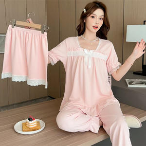 Tute da notte da donna Set 3 pezzi in poliestere da fornitori pigiama pigiama pigiama Set pigiami a manica corta in maglia pigiama da donna - Product Image 5