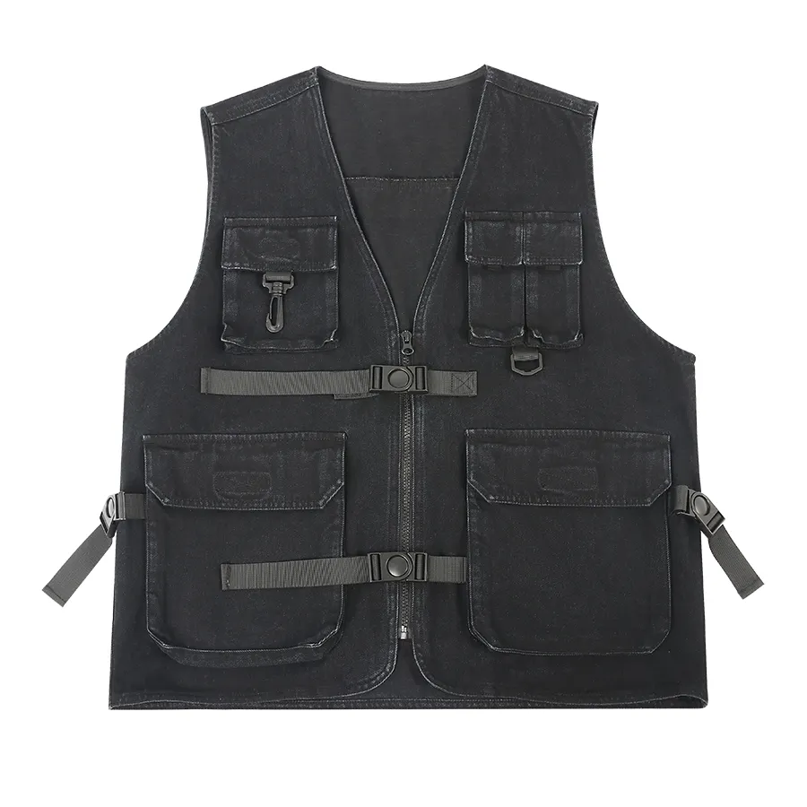 latest fashion sleeveless waistcoat jacket black streetwear multi pockets outdoor mens gilet utility vest