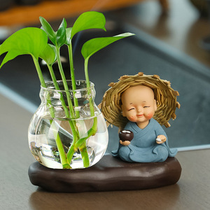 Figurine de moine en chapeau de paille, vase de bureau en résine, style zen asiatique, décoration de bureau, cadeau - Product Image 2