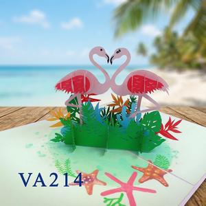Tarjeta 3D Pop-up de Pareja de Flamencos, Hecha a Mano en Hanói, Diseño de Papel Personalizado, Artesanía para San Valentín y Año Nuevo, Corte Láser, Viet-craft - Product Image 1