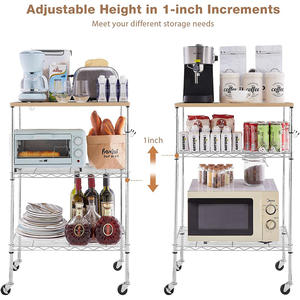 Chariot de micro-ondes avec <span class=keywords><strong>roulettes</strong></span>, chariot roulant à 3 niveaux, chariot de rangement multifonctionnel en métal pour la cuisine, chariots de cuisine sur <span class=keywords><strong>roulettes</strong></span>, bois + chrome - Product Image 3