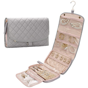 Organisateur de bijoux de voyage enroulable avec poches zippées, grand sac de rangement suspendu pour bagues, boucles d'oreilles et colliers pour femmes - Product Image 3
