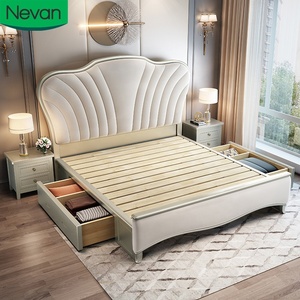 Простая конструкция, деревянная каркасная дешевая деревянная кровать, Современная двуспальная кровать, Роскошная мягкая кровать с хранением - Product Image 1