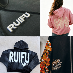 Sweat-shirt à capuche zippé surdimensionné pour homme, en molleton de coton, avec logo personnalisé, patch brodé 3D et impression. - Product Image 3