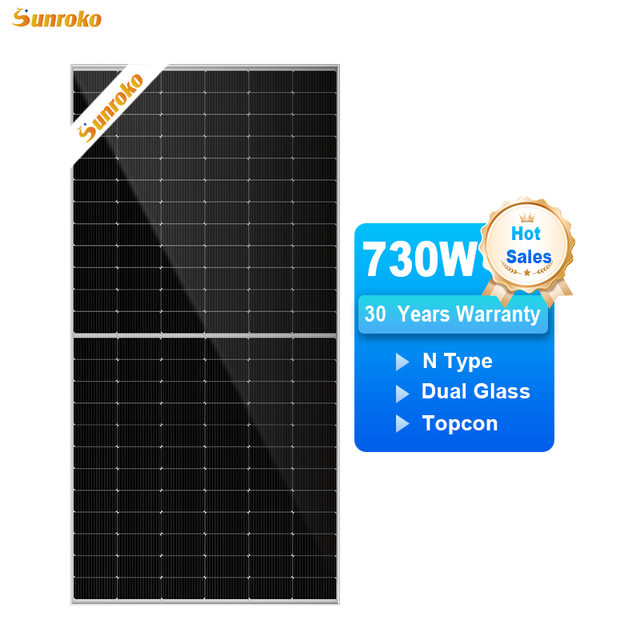 Sunroko N-Type Photovoltaic Solar Panel 700W 710W 720W 730W Double-Sided Bifacial Double-Glass Solar Panels