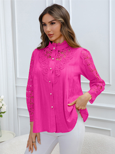 Camisa de Punto de Manga Larga con Botones y Volantes, Informal, para Primavera/Verano/Otoño 2026, para Mujer, 100% Algodón, Hecho en Georgia - Product Image 1