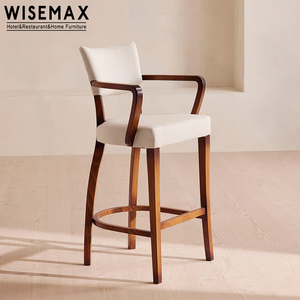 WISEMAX FURNITURE - Silla Alta de Barra de Madera de Lujo con Reposabrazos de Terciopelo, Respaldo Curvo para Cocina, Hogar y <span class=keywords><strong>Bar</strong></span> - Product Image 3