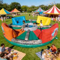 Jeu Gonflable Hippopotames Affamés DST, Qualité Commerciale, Interactive, pour Activités de Groupe, Extérieur, Carnaval, PVC, 8m de Diamètre, Écologique, Garantie 3 Ans