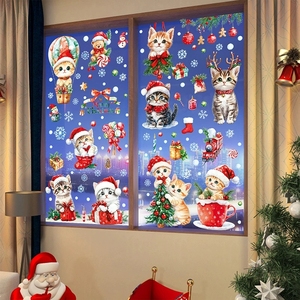 Christmas Cat <b>Window</b> Clings Set Cute Animal Static Stickers for Fridge Glass No Residue Holiday Decoration Winter Party Decor - Product Image 2