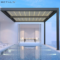 Pergola moderne en aluminium pour piscine, abri de jardin avec toit rigide et lames orientables, profilés extrudés 2024