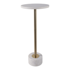 <b>Round</b> Marble Top <b>Side</b> <b>Table</b> With <b>Gold</b> Metal Base For Bedroom Or Living Room Decor - Product Image 3