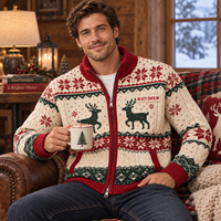 Herren Weihnachts-Strickjacke mit Reißverschluss, Nordisches Rentier-Schneeflocken-Jacquard-Strickmuster, Vintage Winter-Strickwaren OEM ODM Großhandel