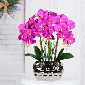 Orchidea artificiale di grandi dimensioni con vaso per decorazioni per la festa della mamma Fiori di lusso fatto a mano - Product Image 3