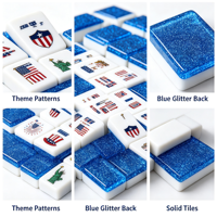Juego de Mahjong Patriótico - Fichas de Mahjong del Día de la Independencia del 4 de Julio con Reverso Azul Brillante, Regalo de Mahjong Acrílico para la Familia