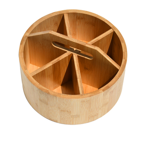 Organisateur de fournitures d'art en bambou Fournitures de bureau Rangement de bureau Porte-crayon rotatif avec 6 compartiments - Product Image 1