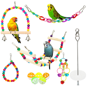 Eco-Friendly Geometric Pattern Sporty Style Chewing <b>Toy</b> Bird <b>Toys</b> Swing Ring Ladder Wood Cage Parrot Budgie Lovebird <b>Cockatiel</b> - Product Image 1