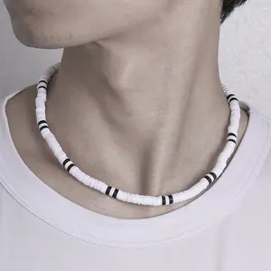 Summer Fashion Jewelry White/Black Soft Polymer Clay Beads Clay Beads Statement Collar Necklaces For Men