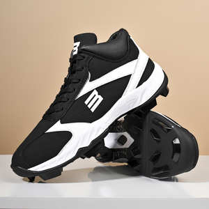 Ready Stock Mid Top Unisex <b>Baseball</b> Cleats Customizable Hard Rubber Spike Sneakers Anti-Slip Grass Training Competition Shoes - Product Image 3