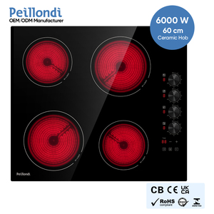 Table de cuisson <span class=keywords><strong>vitrocéramique</strong></span> encastrable 60 cm à 4 brûleurs, 6000 W, avec commande manuelle, garantie usine plus de 15 ans - Product Image 1