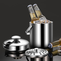 Seau à glace en acier inoxydable 304 à double paroi avec poignée pour champagne et bière, vente en gros