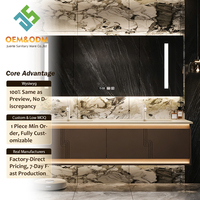 Ensemble de meubles de salle de bain modernes en bois massif OEM avec miroir LED argenté mural et égouttoir en cuivre pour chambre, salle à manger, bar à domicile, hôpital