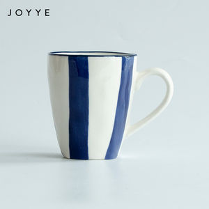 Tasse Joyye en céramique à café, 1 pièce, peinture à la main, ligne bleue, transparente, glacée, 180 ml - Product Image 1