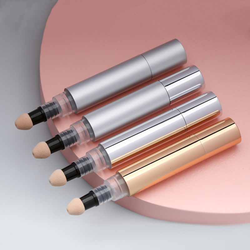 In Stock 5ml Twist Pen Cosmetic Container Silver Nail Polish Pen Gold Concealer Pen With Gold Concealer Sponge Head