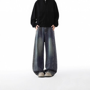 Pantalones Cargo Americanos Retro Desgastados con Múltiples Bolsillos y Parches para Hombre, de Pierna Recta Holgada, Estilo Casual y Urbano - Product Image 5