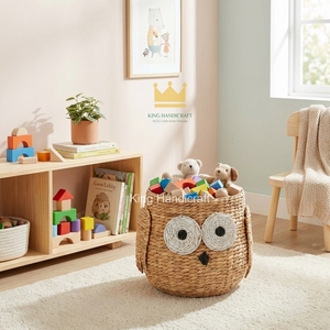 Panier en jacinthe d'eau tressé à la main en forme de hibou, taille personnalisée, pour vêtements et jouets de bébé, fabriqué au Vietnam - Product Image 3