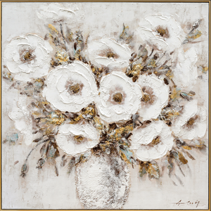 Dipinto a Olio <span class=keywords><strong>di</strong></span> Bouquet Floreale Bianco Testurizzato, Arte Floreale 3D Dipinta a Mano <span class=keywords><strong>con</strong></span> Accenti Dorati, Quadro da Parete <span class=keywords><strong>con</strong></span> <span class=keywords><strong>Fiori</strong></span> in Vaso Senza Cornice - Product Image 3